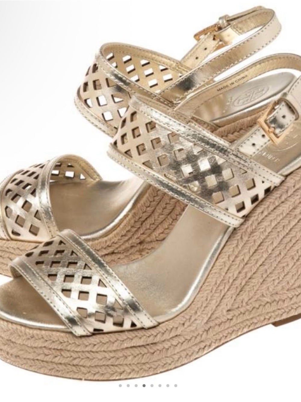 Tory Burch Metallic Gold Laser-Cut Espadrille Wedges